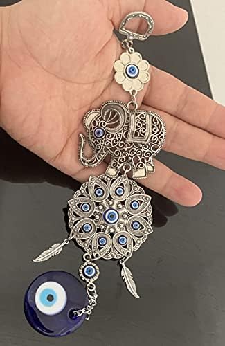 Betterdecor Turkish Blue Evil Eye with Lucky Elephant Wall Hanging Decor Amulet