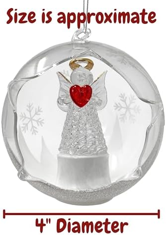 Angel with Red Heart Lighted Christmas Ornament - Color Changing 4 Hour Timer 4 Inch Diameter