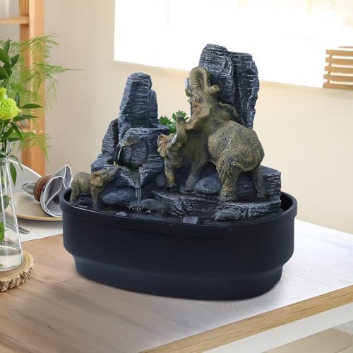 108 Inch H Elephant Tabletop Fountain with LED Lights and Cascading Rocks