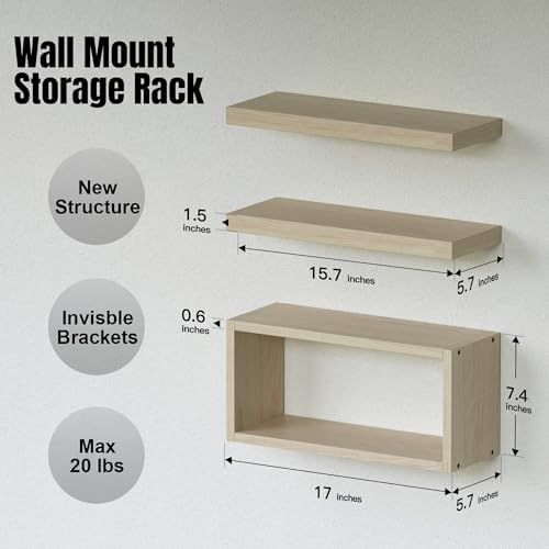 RICHER HOUSE Floating Shelves Set of 3 Light Brown