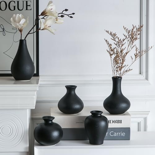 Tanvecle Small Black Ceramic Vase Set of 5