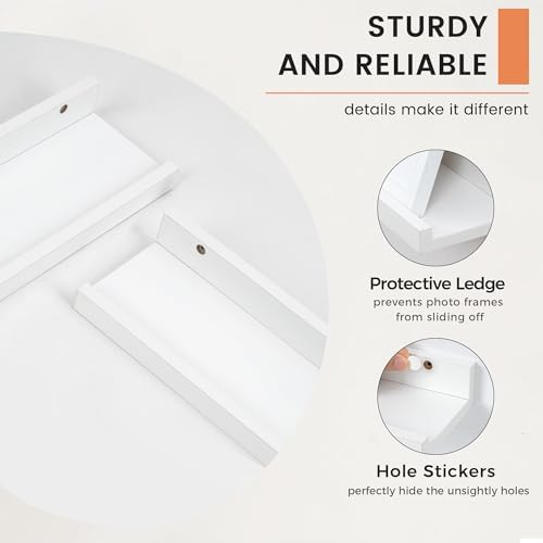 FLYJOE Picture Ledge Shelf Set of 2 24 Inches White Floating Wall Shelves for Nursery and Living Room Decor