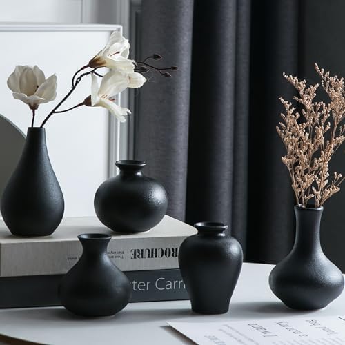 Tanvecle Small Black Ceramic Vase Set of 5