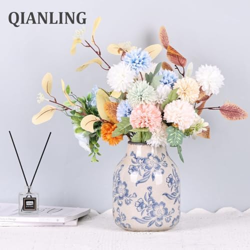 Exquisite Chinoiserie Blue and White Floral Vase 79 Inch Vintage Decor