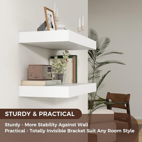 White Floating Wall Shelves 24x12 Inch Modern Design