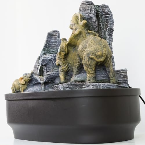 108 Inch H Elephant Tabletop Fountain with LED Lights and Cascading Rocks