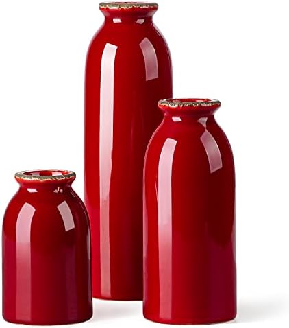 Ceramic Red Vase Set 3 Piece Modern Farmhouse Decor