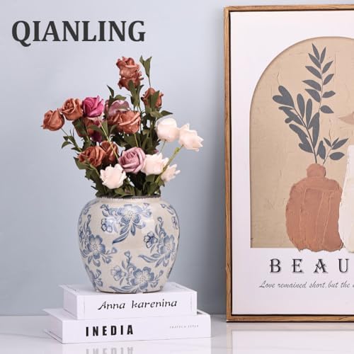 Qianling Blue and White Floral Vase - 67 Vintage Ceramic Decor Vase