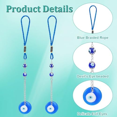 WEBEEDY 4 PCS Evil Eye Car Hanging Decor