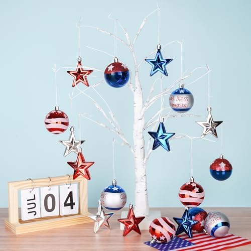 36 PCS 4th of July Tree Decorations with Red White Blue Stars for Home and Party Use