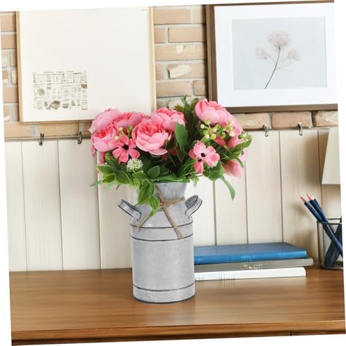 Galvanized Metal Vase with Handle Vintage French Country Style