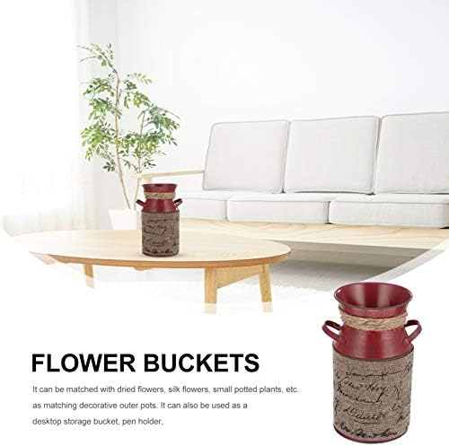 Cabilock Vintage Flower Bucket Rustic Metal Vase Decor