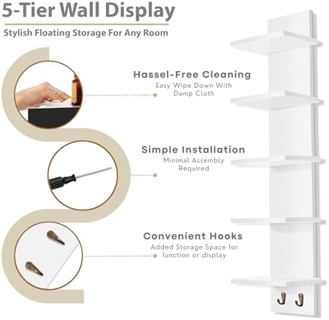 Sorbus 5 Tier Wall Shelf with Hooks 2 Pack