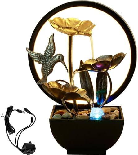 Tabletop Water Fountain with LED Ring Light and Humidifier for Home Office Bedroom