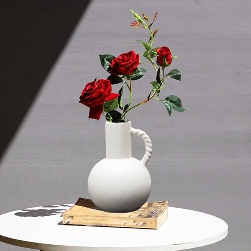 White Ceramic Vase with Handle for Modern Home Decor