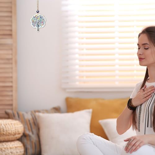 Blue Glass Evil Eye Tree of Life Amulet 53 Inch Hanging Decor