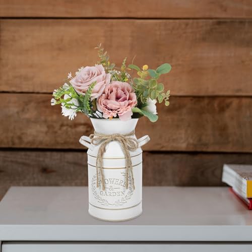 Kichvoe Rustic Metal Milk Jug Vase White 1