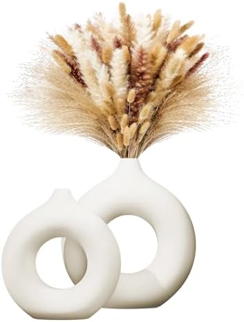 Matte White Donut Vase Set of 2 Modern Minimalist Decor