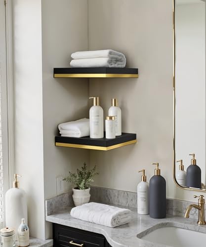 Modern Floating Shelves for Wall Square Black Cube Decor Set of 2