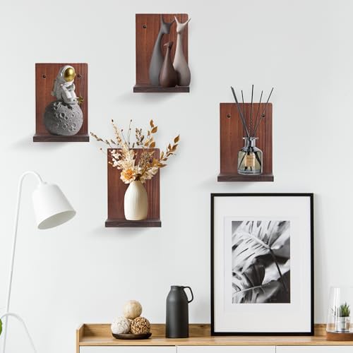 PHOENANCEE Small Wall Shelf 2 Pack Rustic Walnut