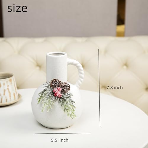 White Ceramic Vase with Handle for Modern Home Decor