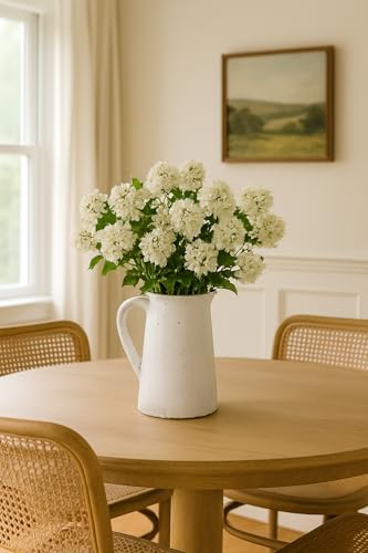 Vintage White Ceramic Pitcher Vase with Handle 12 Tall
