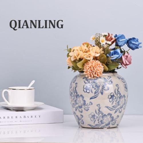 Qianling Blue and White Floral Vase - 67 Vintage Ceramic Decor Vase