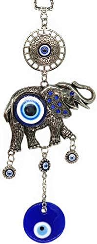 Retro Turkish Blue Evil Eye and Lucky Elephant Wall Hanging Ornament