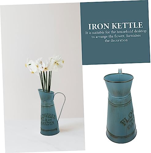Boho Blue Retro Iron Pot Flower Vase for Home Decor