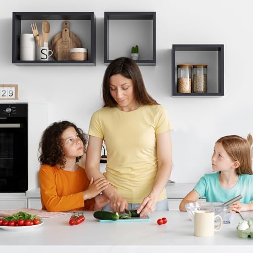 Kaboon Wall Mount Shelf Set of 3 Floating Cube Shelves Large Size Black