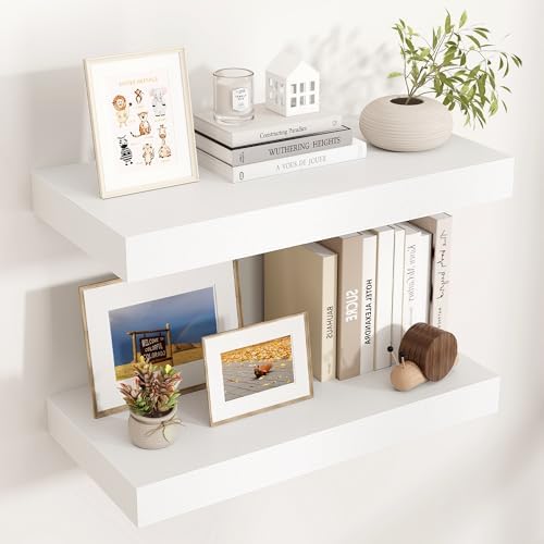 White Floating Wall Shelves 24x12 Inch Modern Design