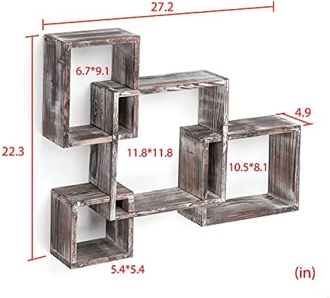 Rustic Wood Floating Shelves with 4 Cubes