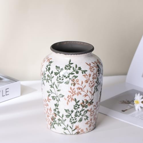 Vintage Green Ceramic Floral Vase - Retro Ice-Cracked Design