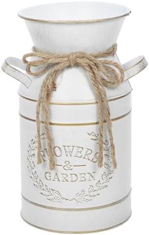 Kichvoe Rustic Metal Milk Jug Vase White 1