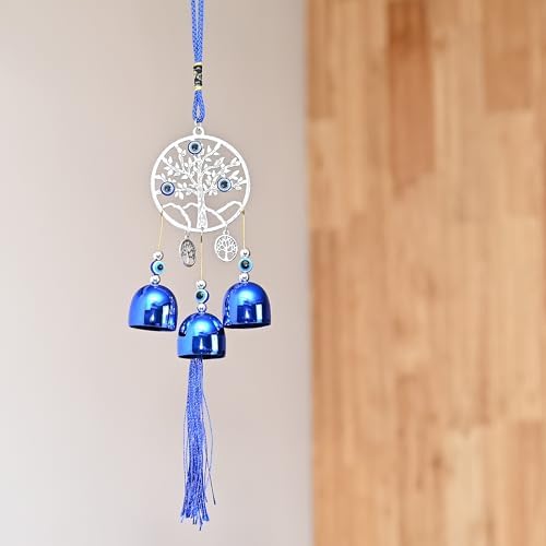 BEZAVO Blue Evil Eye Wall Hanging Decor with 5 Bells