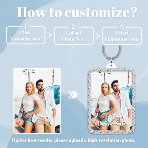 Custom Photo Car Rearview Mirror Ornament - White