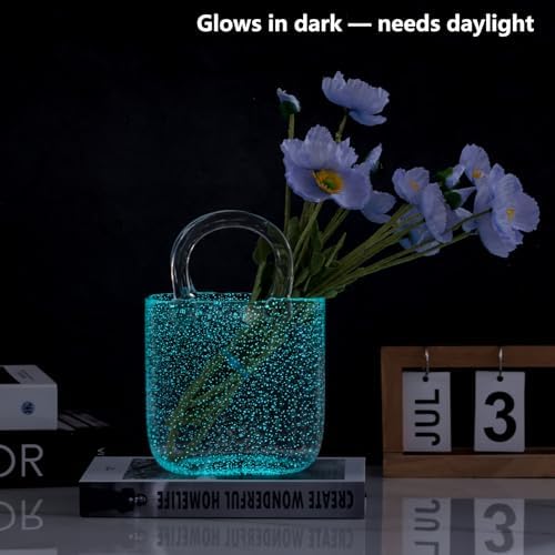 Light Up Glass Purse Vase with Handle for Home Decor