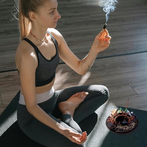 59 Inch Multifunctional Ceramic Incense Burner with 7 Colored Crystal Tree