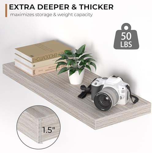 Floating Shelves - 24 Inch Rustic Grey Wooden Wall Shelves - 2 Pack
