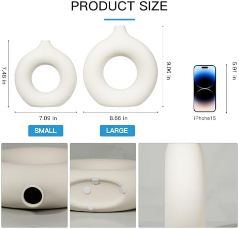 Matte White Donut Vase Set of 2 Modern Minimalist Decor