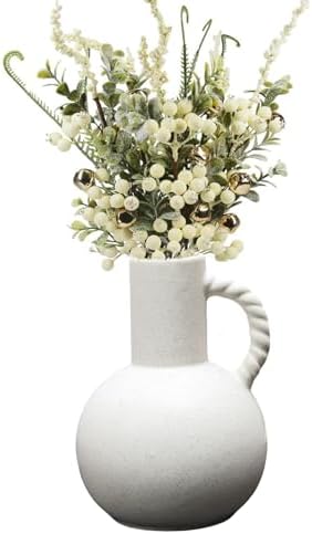 White Ceramic Vase with Handle for Modern Home Decor