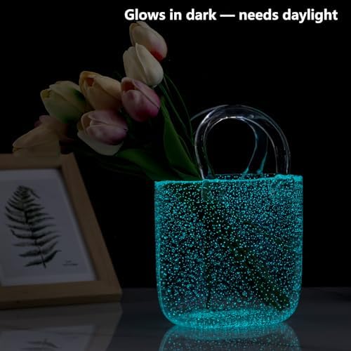 Light Up Glass Purse Vase with Handle for Home Decor