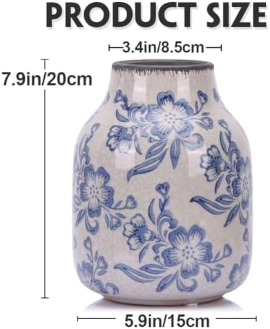 Exquisite Chinoiserie Blue and White Floral Vase 79 Inch Vintage Decor