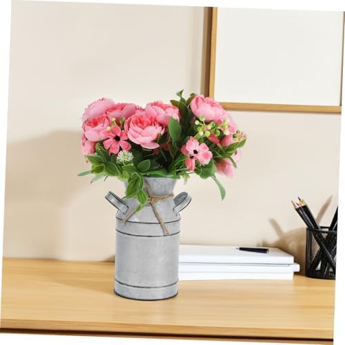 Galvanized Metal Vase with Handle Vintage French Country Style