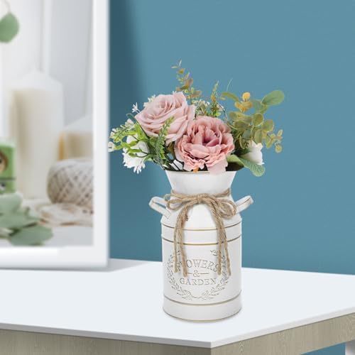 Kichvoe Rustic Metal Milk Jug Vase White 1