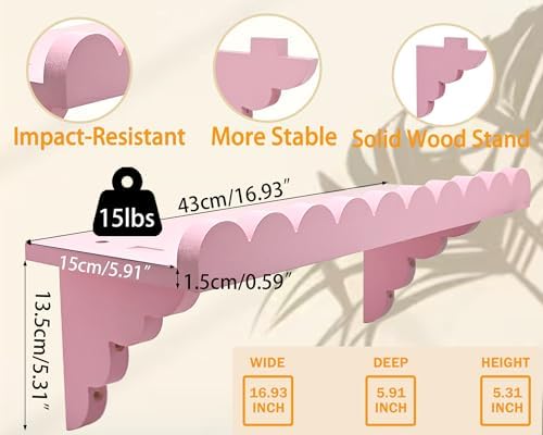 Scalloped Pink Floating Wall Shelf - 17 Inch Cute Decor Shelf for Bedroom Kitchen Bathroom