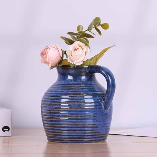 LCCCK Blue Ceramic Vase with Handle