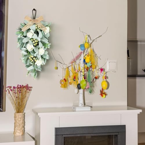 4 Pcs 24 Inch Artificial White Rose Teardrop Wreaths