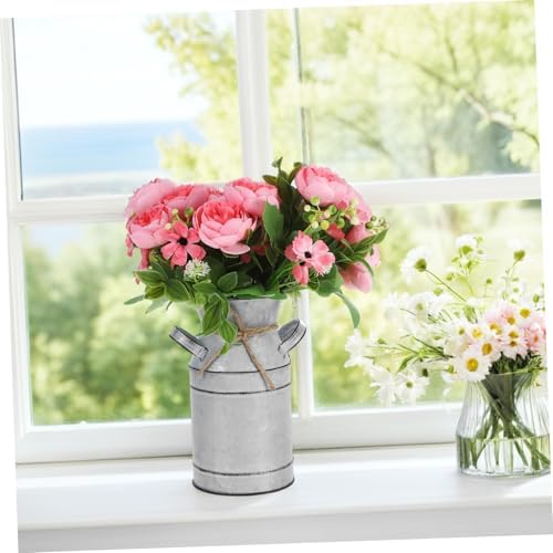 Galvanized Metal Vase with Handle Vintage French Country Style