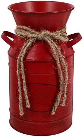 Rustic Galvanized Milk Can Vase Red